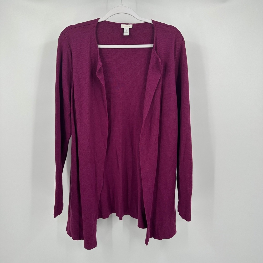 Chicos Womens Minimalist Open Front Cardigan Size 3 US XL Plum Office Career